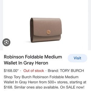 Tory Burch Medium Robinson Wallet in Gray Heron